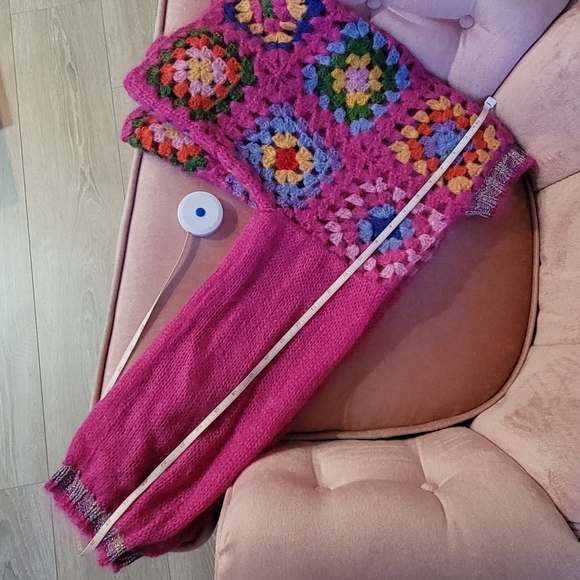 Rose Carmine crochet knit cardigan granny square mohair wool size small cropped - Picture 9 of 10